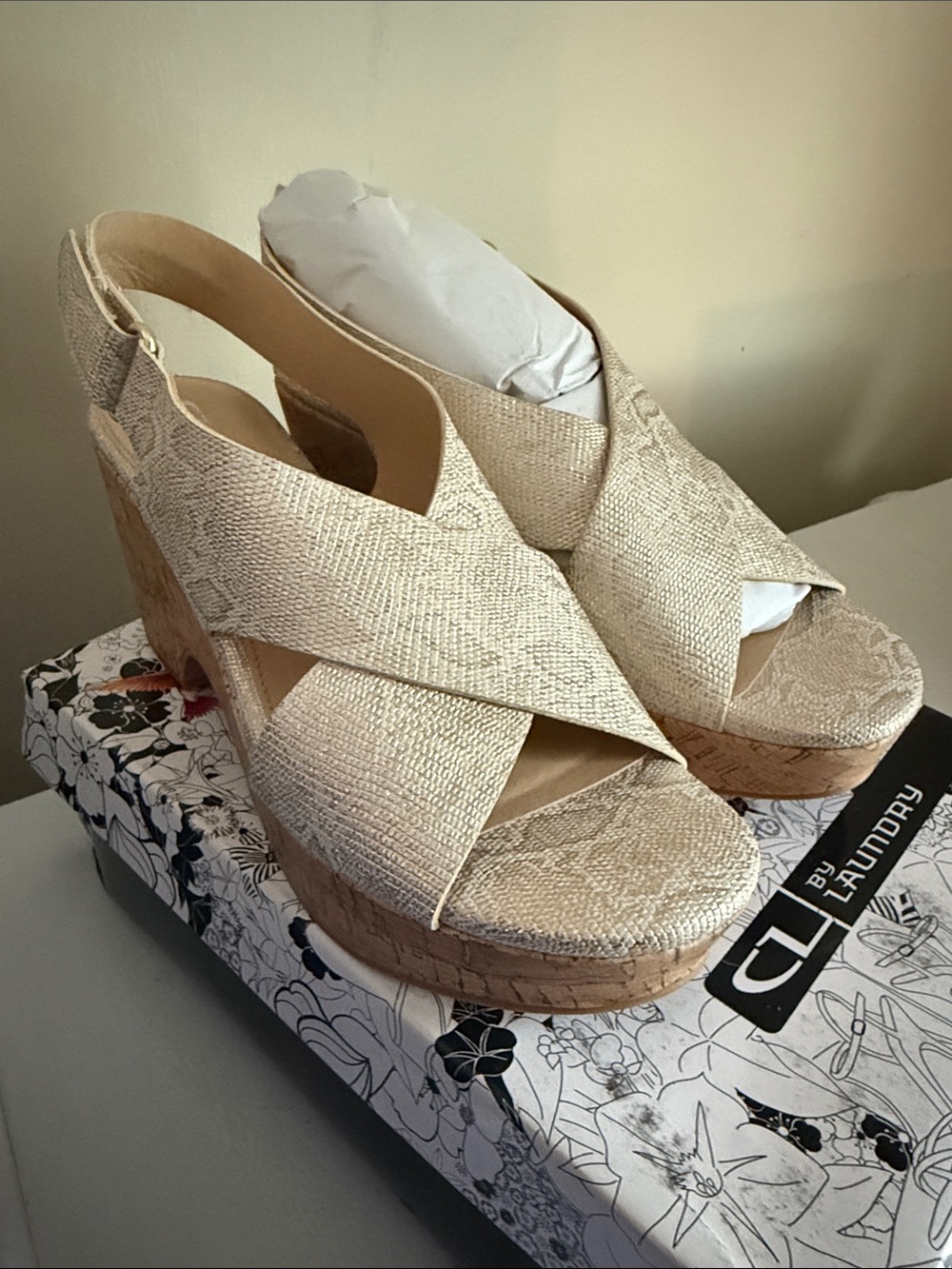 Laundry By Shelli Segal Cream Crisscross Wedge Sandals